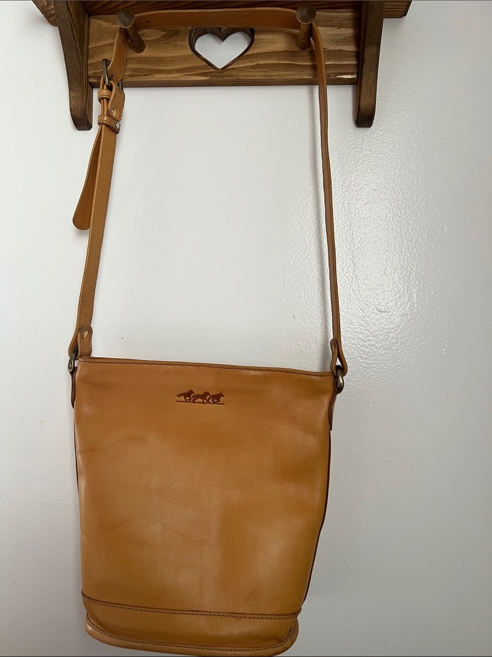 Leather Crossbody Bucket Bag in Tan